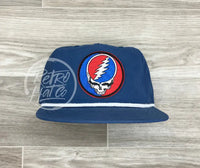 Grateful Dead Lightning Skull (Steal Your Face) Patch On Retro Poly Rope Hat Blue Ready To Go