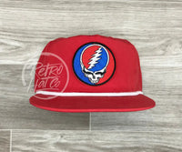 Grateful Dead Lightning Skull (Steal Your Face) Patch On Retro Poly Rope Hat Red Ready To Go
