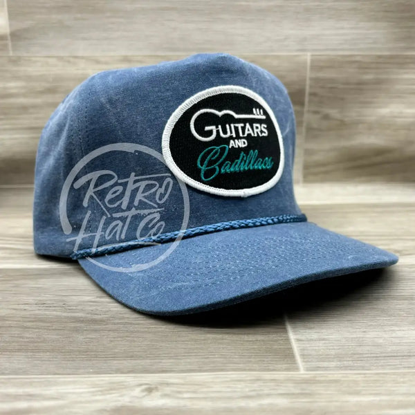 Guitars & Cadillacs (Oval) On Black / Turquoise Retro Rope Hat Ready To Go