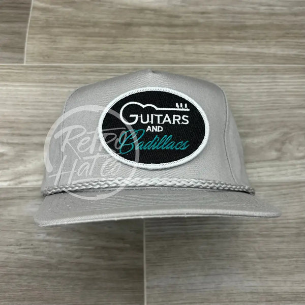 Guitars & Cadillacs (Oval) Patch On Tall Gray Retro Rope Hat Ready To Go