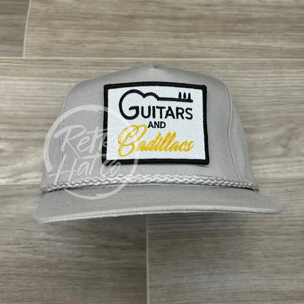 Guitars & Cadillacs (Square) Patch On Tall Gray Retro Rope Hat Ready To Go