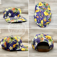 Hang Loose / Shakra Skeleton On Purple Hawaiian Retro Rope Hat W/Leather Strap Back Ready To Go