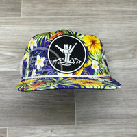 Hang Loose / Shakra Skeleton On Purple Hawaiian Retro Rope Hat W/Leather Strap Back Ready To Go