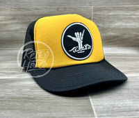 Hang Loose / Shakra Skeleton Patch On Gold/Black Trucker Hat With Snapback Ready To Go