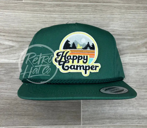 Happy Camper Patch On Green Classic Rope Hat Ready To Go