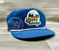 Happy Camper Patch On Retro Poly Rope Hat Blue Ready To Go