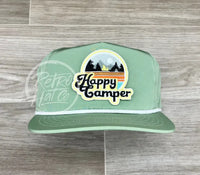 Happy Camper Patch On Retro Poly Rope Hat Green Ready To Go