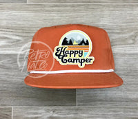 Happy Camper Patch On Retro Poly Rope Hat Orange Ready To Go