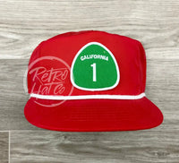 Highway 1 California On Retro Poly Rope Hat Red Ready To Go