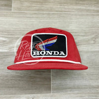 Honda Patch On Red Retro Hat W/White Rope Ready To Go