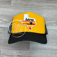 Houston Astros / Texas Patch On Black/Gold Meshback Trucker Hat Ready To Go