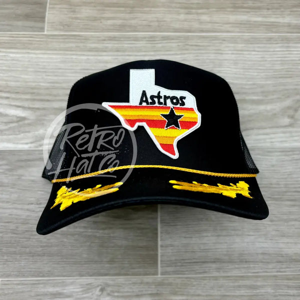 Houston Astros / Texas Patch On Black Meshback Trucker Hat W/Scrambled Eggs Ready To Go