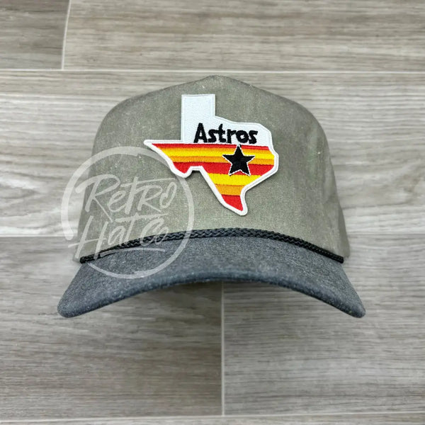 Houston Astros / Texas Patch On Stonewashed Sand/Charcoal Retro Rope Hat Ready To Go