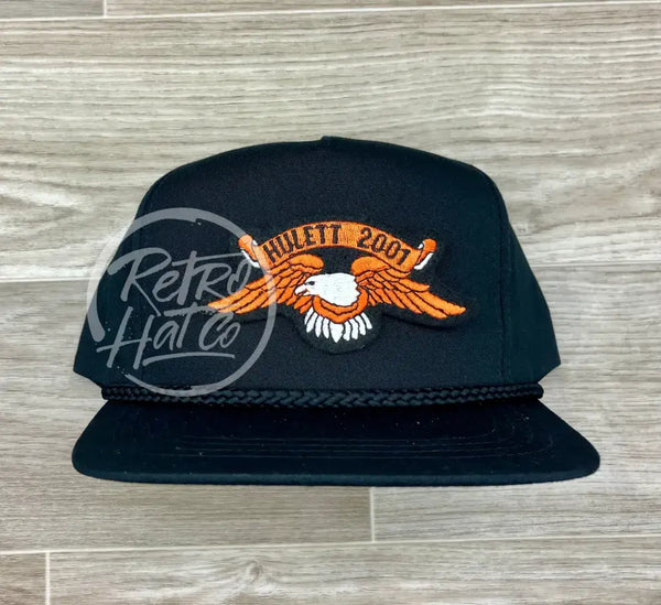 Hulett 2001 (Orange Eagle) Bike Rally Patch On Black Classic Rope Hat Ready To Go