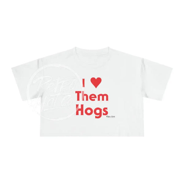 I Heart (Love) Them Hogs Crop Top T - Shirt White / Xs