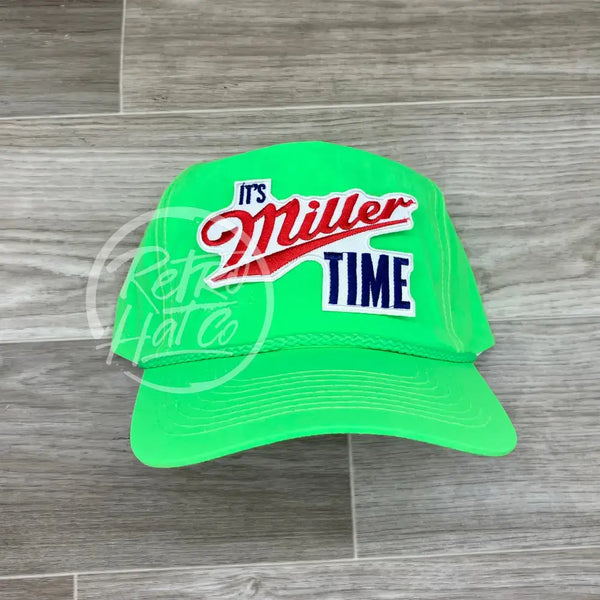 Time Patch On Neon Lime Nylon Rope Hat Ready To Go