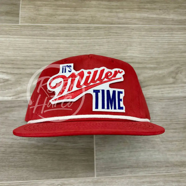 Imt Beer Patch On Red Retro Hat W/White Rope Ready To Go