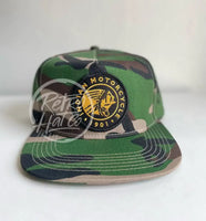 Indian Motorcycle (Blk Circle) On Cali Woodland Camo Snapback Hat Ready To Go