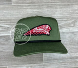Indian Motorcycle Chief Headdress (Maroon) On Retro Rope Hat Olive W/Black Ready To Go