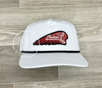 Indian Motorcycle Chief Headdress (Maroon) On Retro Rope Hat White W/Black Ready To Go