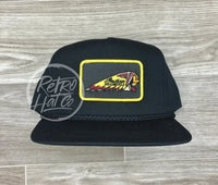 Indian Motorcycle (Gold Edge Rectangle) On Black Classic Rope Hat Ready To Go