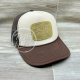 Justin Andrews Gold Buckle Patch On Beige/Brown Meshback Trucker Hat Ready To Go