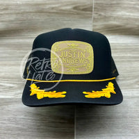 Justin Andrews Gold Buckle Patch On Black Meshback Trucker W/Scrambled Eggs Ready To Go