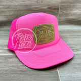 Justin Andrews Gold Buckle Patch On Pink Meshback Trucker Ready To Go