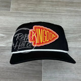 Kansas City Chiefs Kingdom Patch On Black Retro Hat W/White Rope Ready To Go