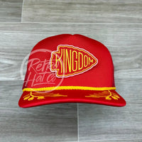Kansas City Chiefs Kingdom Patch On Red Meshback Trucker Hat W/Oak Leaves Ready To Go