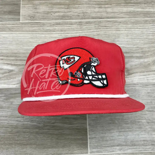 Kansas City Helmet Patch On Red Poly Retro Rope Hat Ready To Go