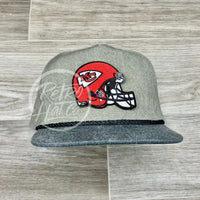 Kansas City Helmet Patch On Sand/Charcoal Stonewashed Retro Rope Hat Ready To Go