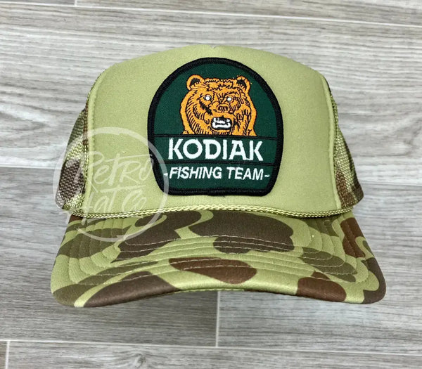 Kodiak Fishing On Solid Front Camo Trucker Hat Ready To Go