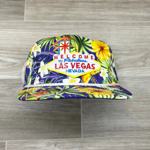 Las Vegas On Purple Hawaiian Retro Rope Hat W/Leather Strap Back Ready To Go