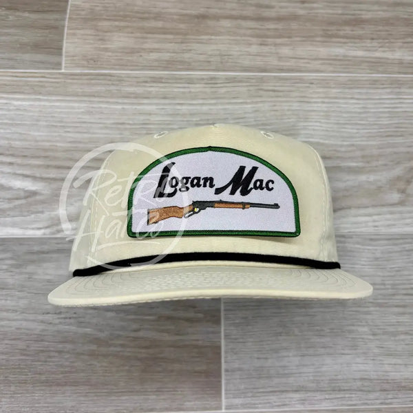 Logan Mac Rifle Patch (Arch) On Beige Retro Hat W/ Black Rope Ready To Go