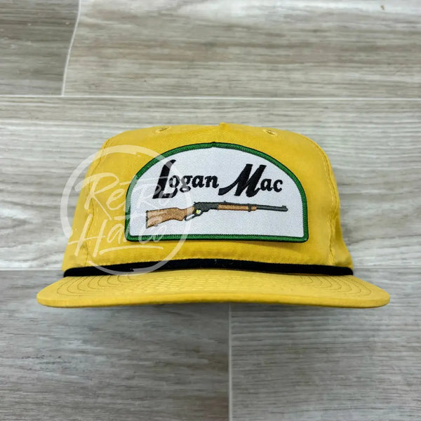 Logan Mac Rifle Patch (Arch) On Mustard Retro Hat W/ Black Rope Ready To Go