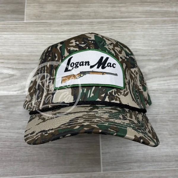 Logan Mac Rifle Patch (Arch) On Realtree Camo Retro Hat W/Black Rope Ready To Go