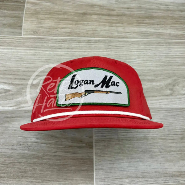 Logan Mac Rifle Patch (Arch) On Red Retro Hat W/ White Rope Ready To Go