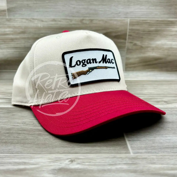 Logan Mac Rifle Patch (B&W) On Natural/Red Retro Hat Ready To Go