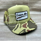 Logan Mac Rifle Patch On Solid Front Camo Meshback Trucker Hat Ready To Go