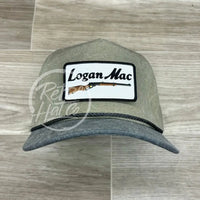 Logan Mac Rifle Patch (B&W) On Stonewashed Sand/Charcoal Retro Rope Hat Ready To Go