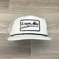 Logan Mac Rifle Patch On White Retro Hat W/Black Rope Black/White Ready To Go