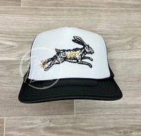 Lucky Rabbit On Black/White Meshback Trucker Hat Ready To Go