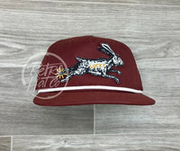 Lucky Rabbit On Retro Rope Hat Maroon W/White Ready To Go