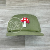 Magic Mushroom Patch On Retro Rope Hat Solid Olive Ready To Go