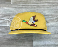 Mallard Duck Patch On Retro Rope Hat Mustard W/Black Ready To Go