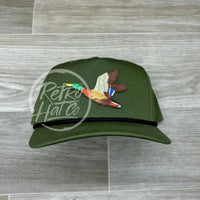 Mallard Duck Patch On Retro Rope Hat Olive W/Black Ready To Go