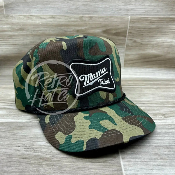 Mama Tried Patch On Tall Camo Retro Hat W/Black Rope Ready To Go