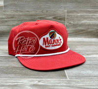 Manns Bait Co. Patch On Red Poly Rope Hat Ready To Go