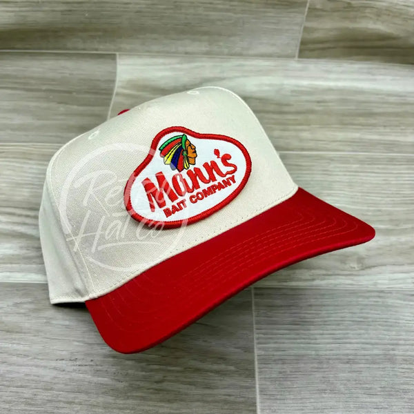 Mann’s Bait Fishing Patch On Natural/Red Retro Hat Ready To Go